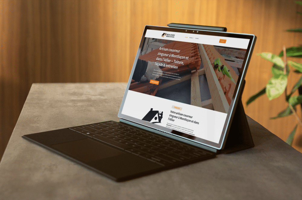 site internet professionnel réalisé par EZ COMM pour artisan à Montluçon affiché sur ordinateur portable