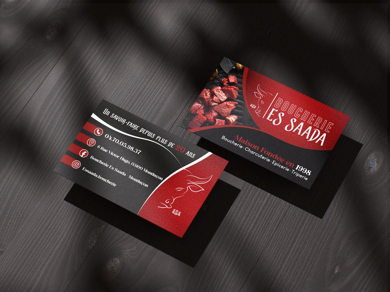 Cartes de visite personnalisées pour la Boucherie Es Saada à Montluçon