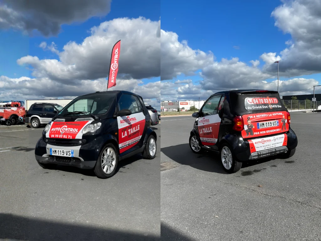 Covering publicitaire d'un véhicule Autocontrôle réalisé par EZ COMM